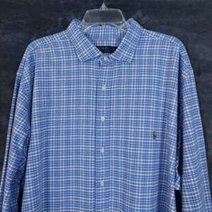 Polo Ralph Lauren Plaid Shirt Men's Size 3XLT Big & Tall Blue White Button-Down